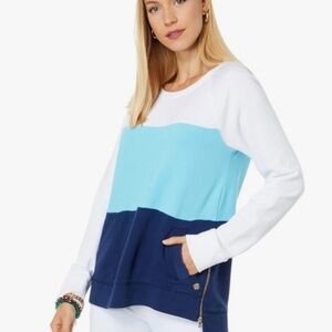 Lilly Pulitzer White, Blue, and Navy color block, beachcomber pull over